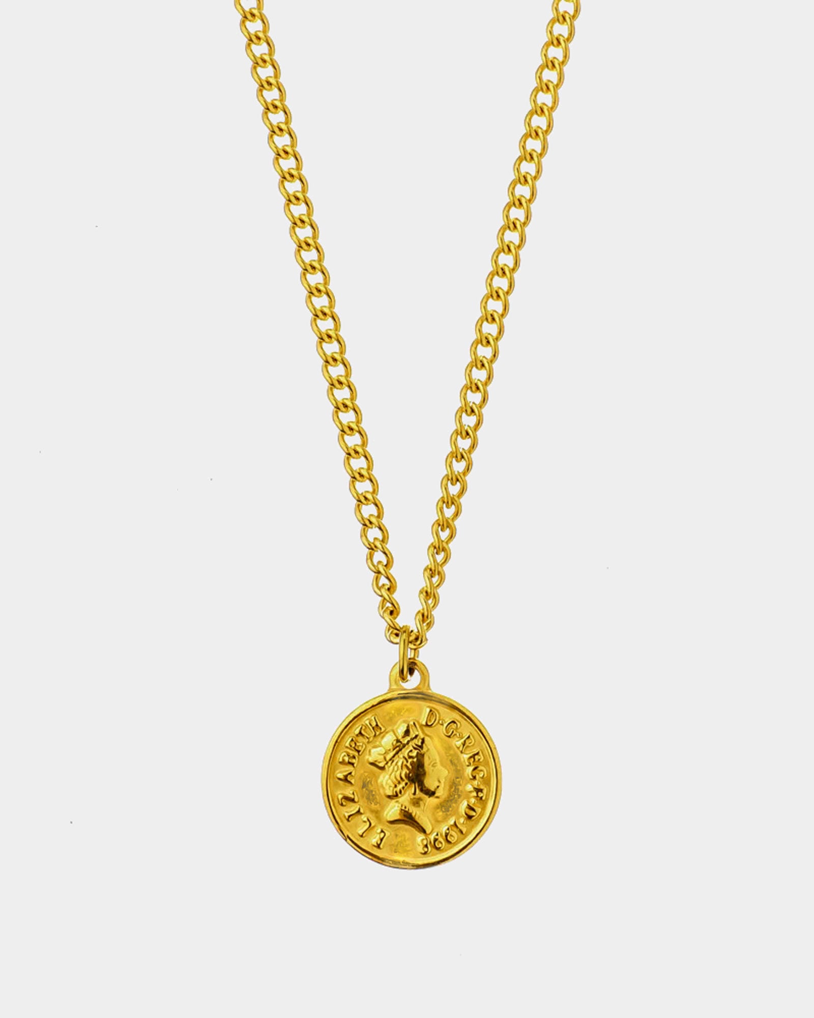 Elizabeth Coin II - Golden Steel Necklace 'Elizabeth Coin II' - Buy Unissex Necklaces Online  - Dicci