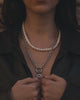 White Pearl Necklace on the model's neck - Online Unisex Jewelry - Dicci